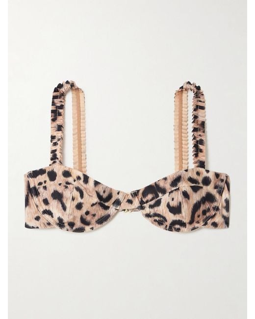 Agua Bendita Natural Agraz Ruffled Leopard-Print Stretch Recycled Bikini Top