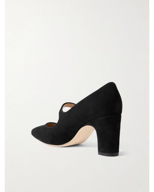 Manolo Blahnik Black Campariba 70 Grosgrain-Trimmed Suede Mary Jane Pumps