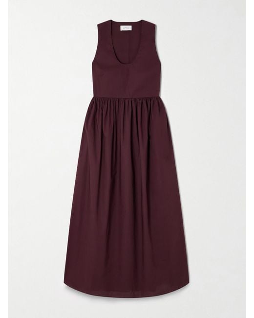 Matteau Purple Gathered Organic Cotton-Poplin Midi Dress