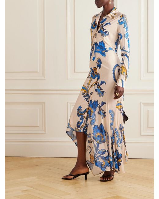 Etro White Floral-Print Chiffon Midi Shirt Dress