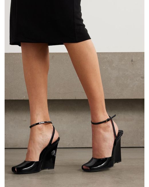 Saint Laurent Black La Scandale Patent-Leather Wedge Sandals