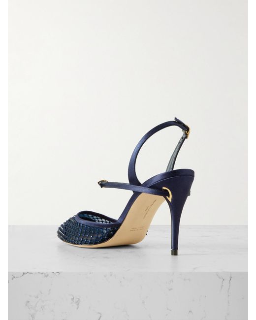 JENNIFER CHAMANDI Blue Vittorio 85 Crystal-Embellished Mesh And Satin Slingback Pumps