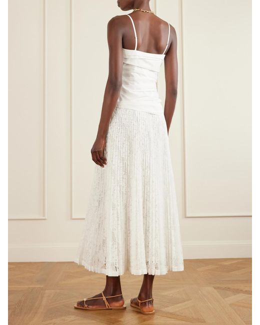 Jonathan Simkhai White Annalise Pleated Lace And Cotton-Poplin Midi Dress