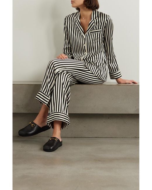 Olivia Von Halle Black Lila Striped Silk-Satin Pajama Set
