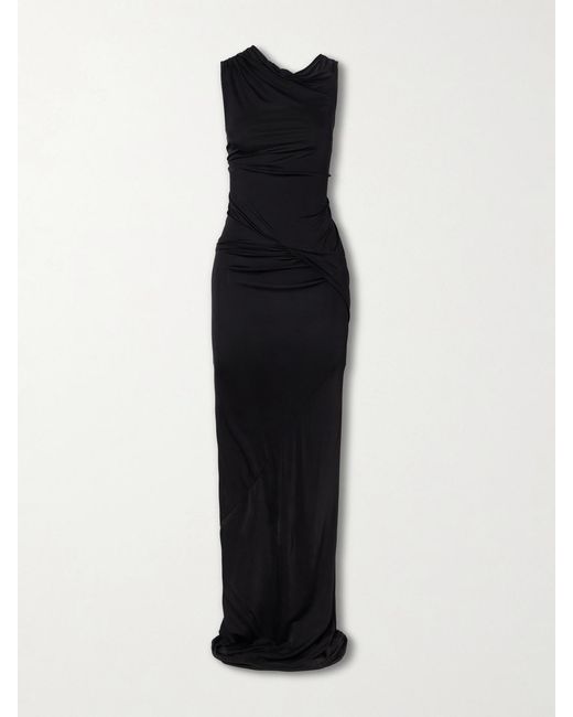 Rick Owens Black Shailee Draped Jersey Gown