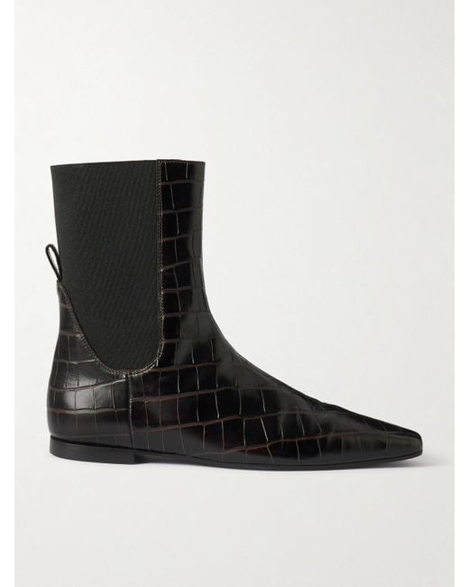 Totême  Black Croc-Effect Leather Ankle Boots