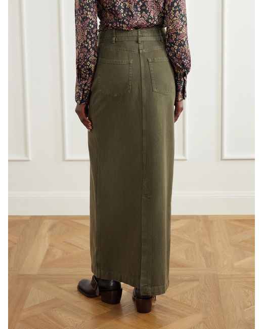 Dries Van Noten Green Belted Cotton-Twill Midi Skirt