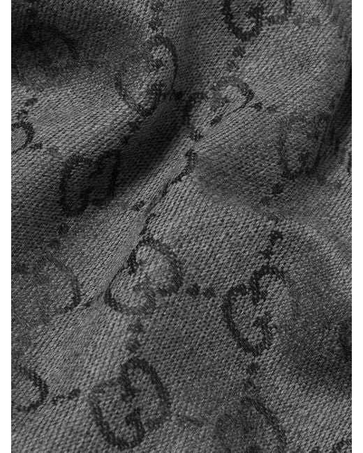 Gucci Gray Net Sustain Sten Reversible Fringed Organic Wool-Jacquard Scarf