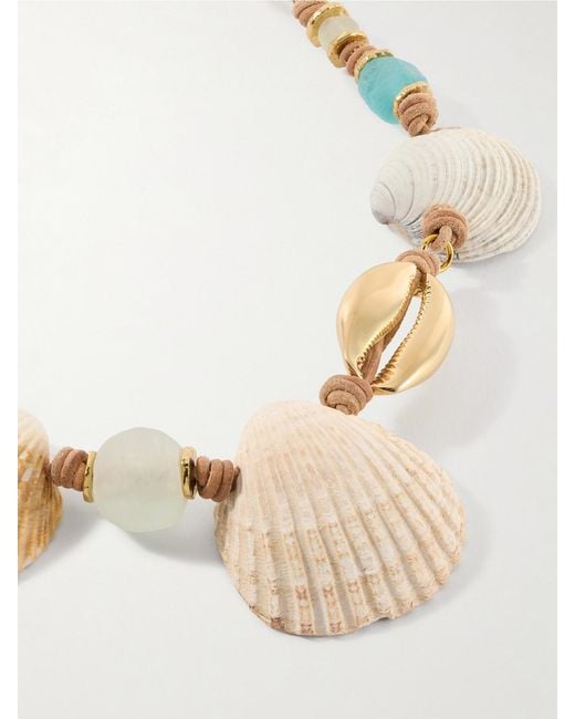 Tohum Design Natural Samsara-Plated, Leather And Seashell Beaded Necklace