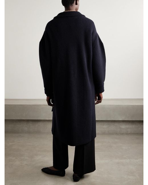 Sa Su Phi Blue Cardigan Aus Einer Gerippten Merinowoll-Kaschmirmischung Mit Bindegürtel