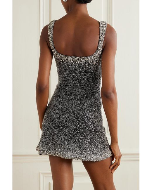Clio Peppiatt Black Minikleid Aus Stretch-Mesh Mit Verzierungen