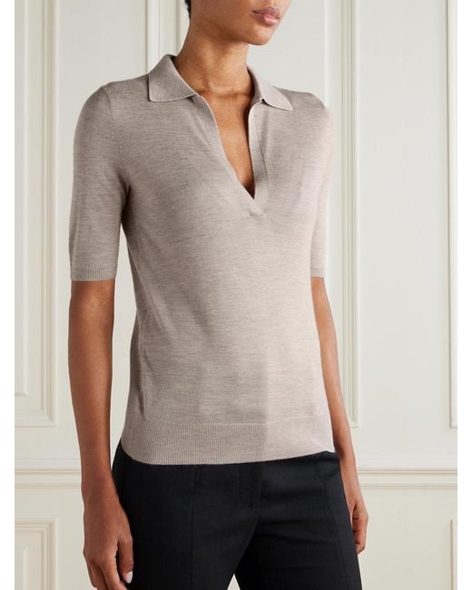 Gabriela Hearst Natural Frank Cashmere And Silk-Blend Polo Shirt