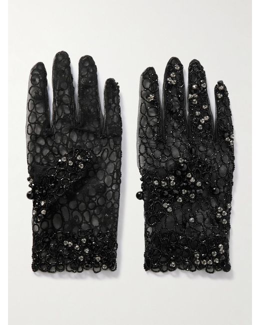 Clio Peppiatt Black Caviar Embellished Tulle Gloves