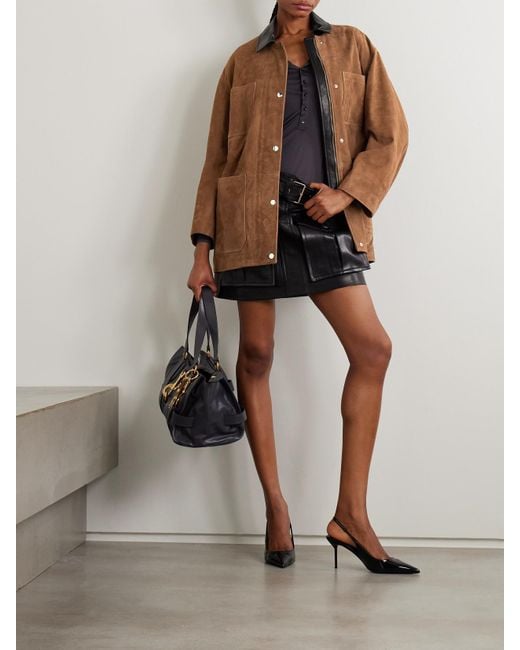 Nour Hammour Brown Barn Leather-Trimmed Suede Jacket
