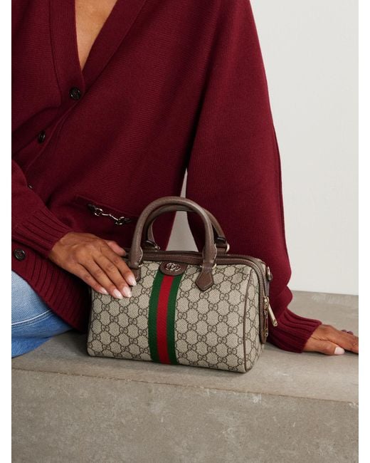 Gucci Natural Ophidia Textured Leather And Webbing-Trimmed Printed Coated-Canvas Tote
