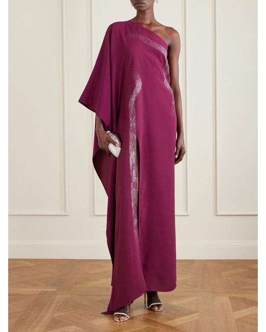 Taller Marmo Purple Palladium One-Shoulder Crystal-Embellished Crepe-Cady Gown