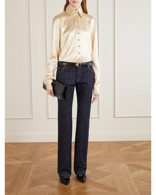 Khaite Blue Conforti Mid-Rise Bootcut Jeans
