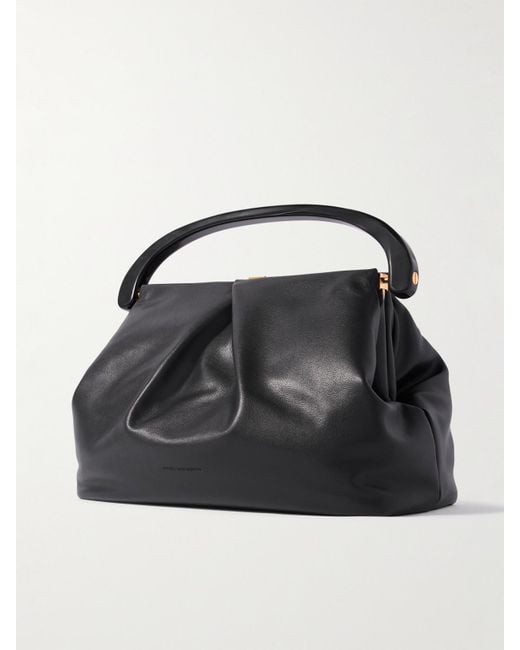 Dries Van Noten Black Pleated Leather Tote