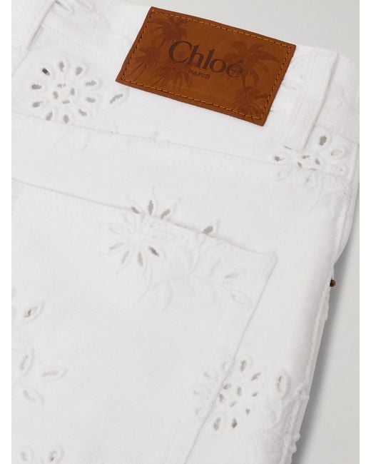 Jean Droit Taille Haute En Coton Biologique À Broderie Anglaise Chloé en coloris White