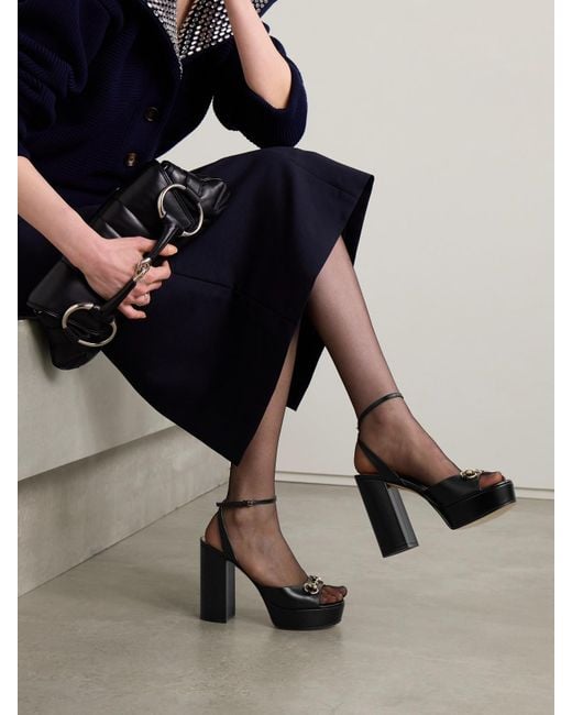 Gucci Black Lady Sandalen Aus Leder Mit Plateau Und Horsebit-Detail