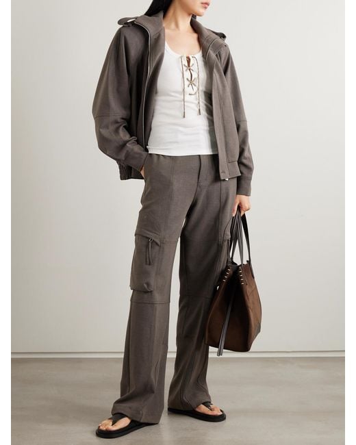 Burberry Natural Lace-Up Embroidered Ribbed Stretch-Cotton Jersey Tank