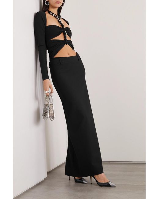 Area Black Embellished Cutout Stretch-Jersey Bodysuit