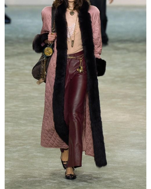 Chloé Pink Shearling-Lined Quilted Shell Coat