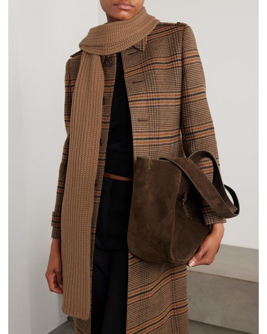 Saint Laurent Natural Appliquéd Ribbed Cashmere Scarf