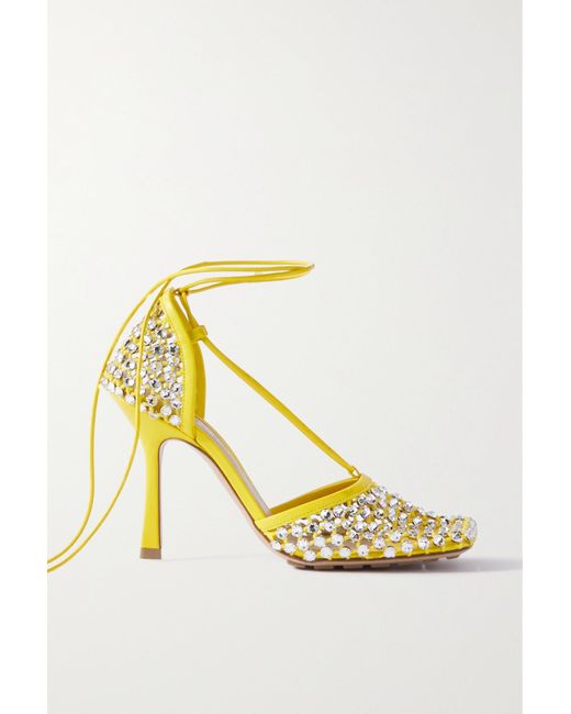 Bottega Leathertrimmed Crystalembellished Mesh Pumps in