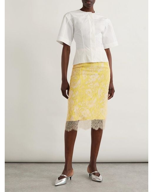 Alexander McQueen Yellow Lace And Silk Midi Skirt