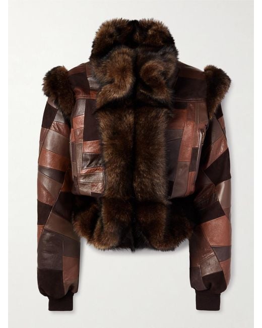 Chloé Brown Patchwork Leather And Shearling Jacket