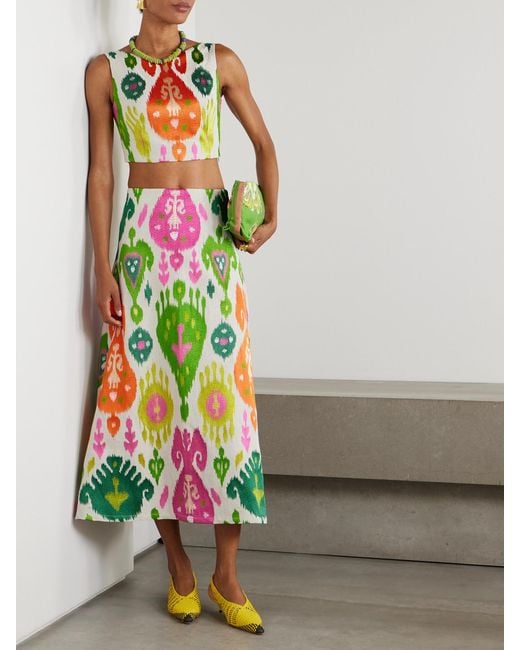 Marta Ferri Green Santorini Embroidered Woven Maxi Skirt