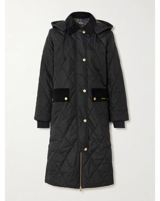 Barbour Black Meredith Hooded Corduroy-Trimmed Quilted Shell Jacket