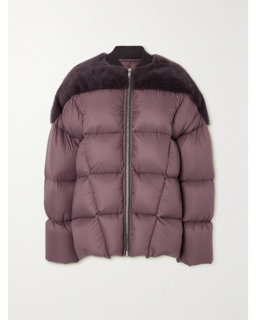 Rick Owens Purple Shearling-Paneled Quilted Shell Down Jacket