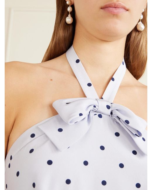Alessandra Rich White Belted Polka-Dot Bow-Detail Silk Midi Dress
