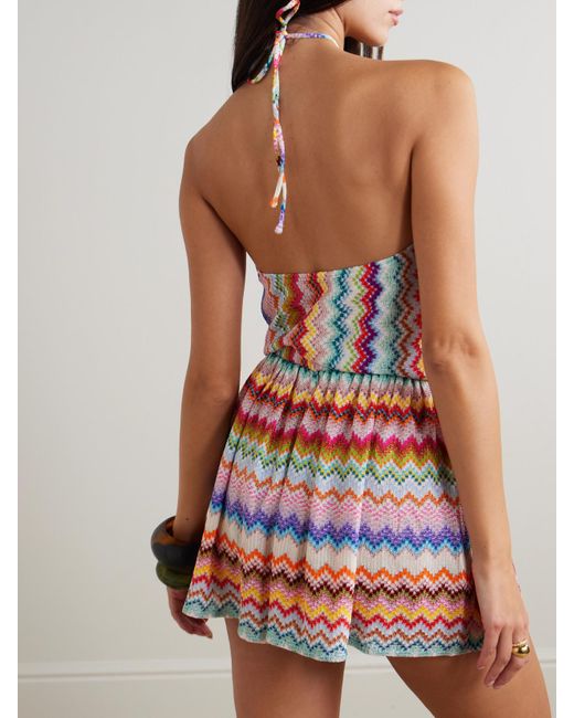 Missoni White Mare Striped Metallic Crochet-Knit Halterneck Playsuit