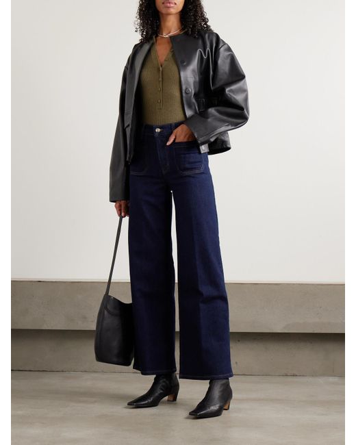 FRAME Blue Le Slim Palazzo Modernist Pocket Hoch Sitzende Jeans Mit Weitem Bein