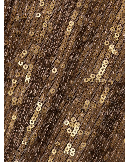 Norma Kamali Brown Sequined Stretch-Mesh Turtleneck Top