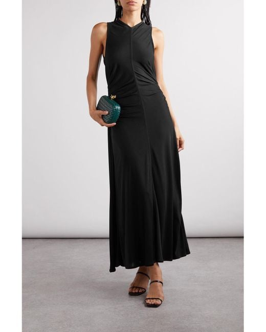 Bottega Veneta Black Cutout Embellished Gathered Satin-Jersey Maxi Dress
