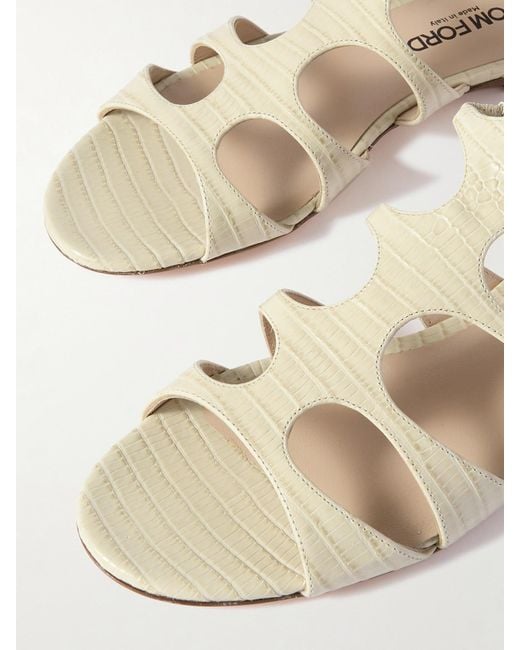 Tom Ford Natural Croc-Effect Leather Sandals