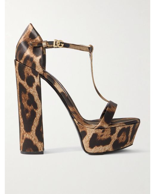 Dolce & Gabbana White Keira Leopard-Print Satin Platform Sandals