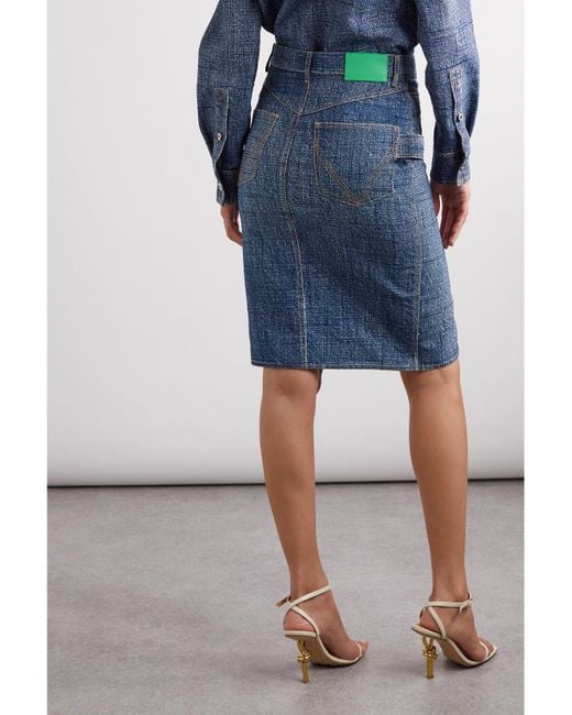 Bottega Veneta Blue Midirock Aus Webstoff Mit Denim-Effekt