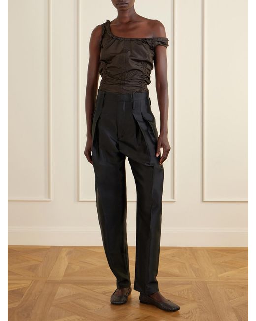 Bottega Veneta Black Pleated Twill Straight-Leg Pants