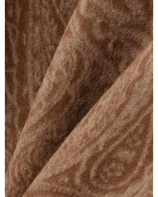 Etro Brown Leather-Trimmed Paisley-Print Wool-Blend Poncho