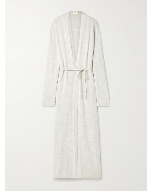 Khaite White Alek Belted Merino Wool Cardigan
