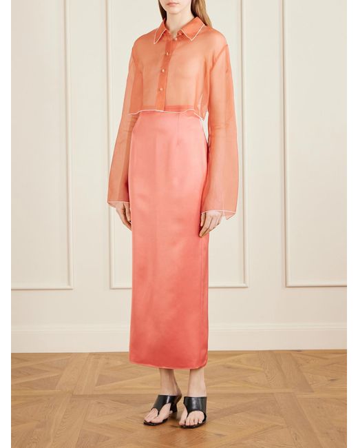 Khaite Pink Winton Satin Midi Skirt