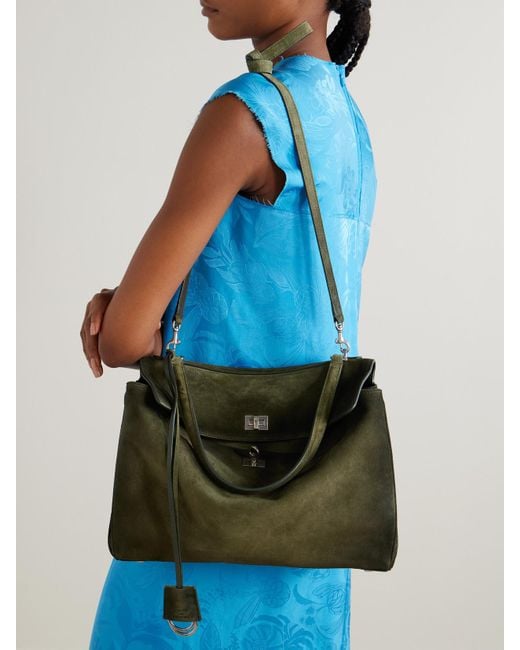 Balenciaga Green Rodeo Mittelgroße Schultertasche Aus Veloursleder