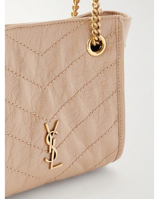 Saint Laurent Natural Niki Matelassé Crinkled-Leather Shoulder Bag