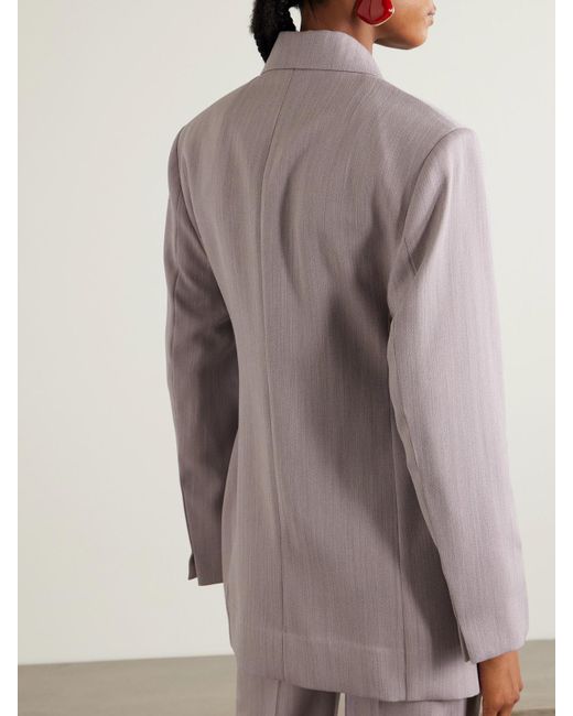 Victoria Beckham Gray Belted Textured-Wool Blazer