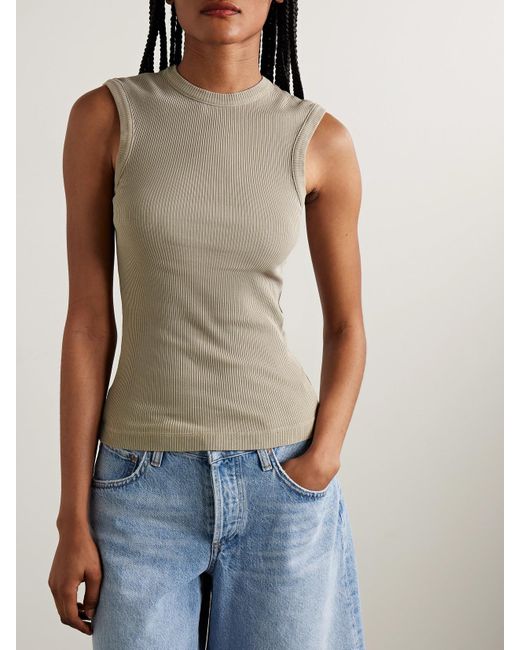 Agolde Gray Cassidy Ribbed Stretch Organic Cotton And Lyocell-Blend Jersey Tank